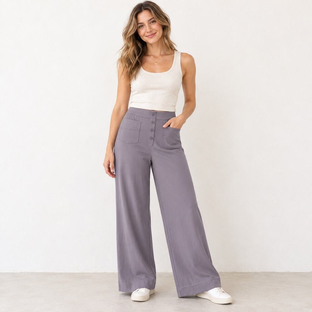 Halara Wide Leg Trousers Womens XL Purple Flat Front Pockets Comfort Pants